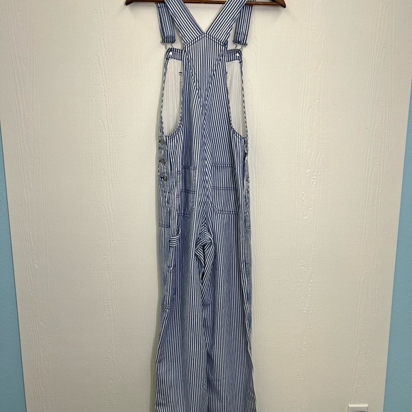 H&M - NWT Twill Dungarees Blue And White Stripe Adjustable Strap Overalls XXS - Picture 11 of 13